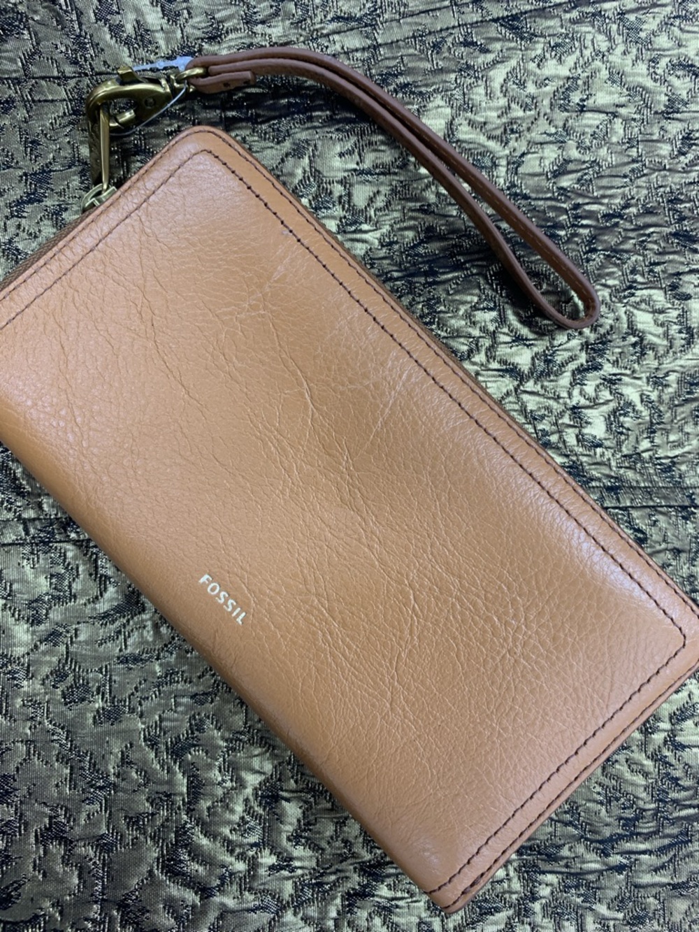 Fossil Brown Leather Wristlet Wallet with Gold Accent